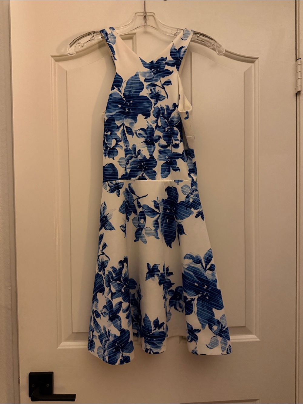 White Midi Dress with Blue Floral Print